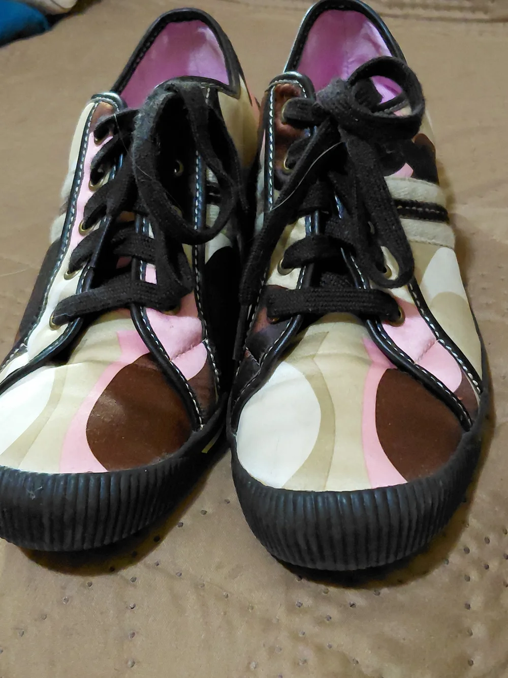 Women’s Coach Lace-Up Sneakers in Pink, Brown & Black. Sz 8